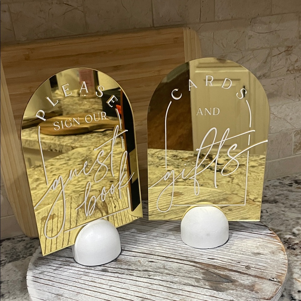 Gold Acrylic Sign Set for Guest Book and Gifts